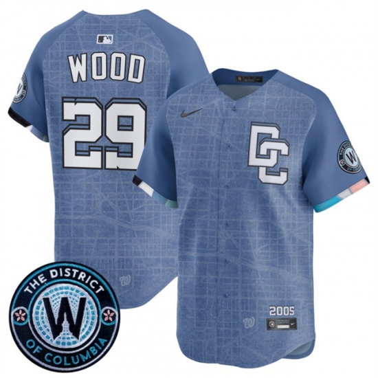 Men's Washington Nationals 29 James Wood Blue 2025 City Connect Limited Stitched Baseball Jersey