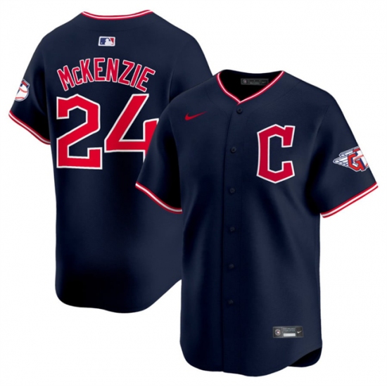 Men's Cleveland Guardians 24 Triston McKenzie Navy 2025 Alternate Limited Stitched Baseball Jersey