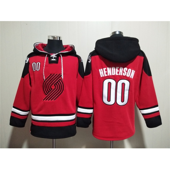 Men's Portland Trail Blazers 00 Scoot Henderson Red Lace-Up Pullover Hoodie