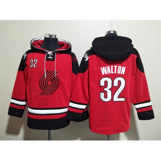 Men's Portland Trail Blazers 32 Bill Walton Red Lace-Up Pullover Hoodie