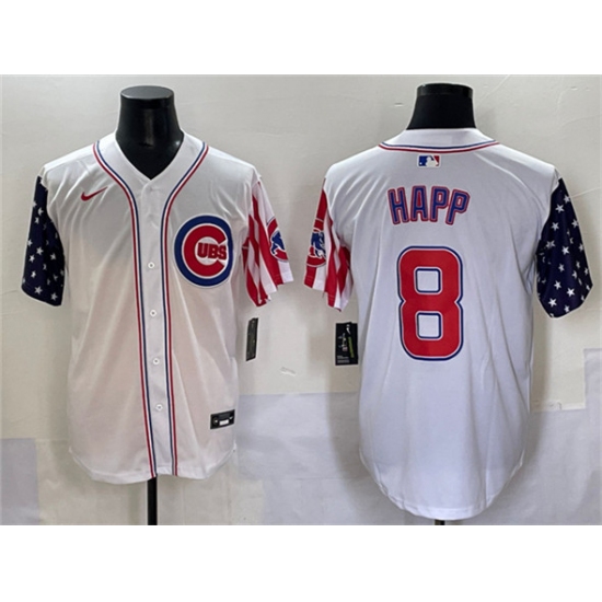 Men's Chicago Cubs 8 Ian Happ White 2025 Independence Day Vapor Premier Limited Stitched Baseball Jersey