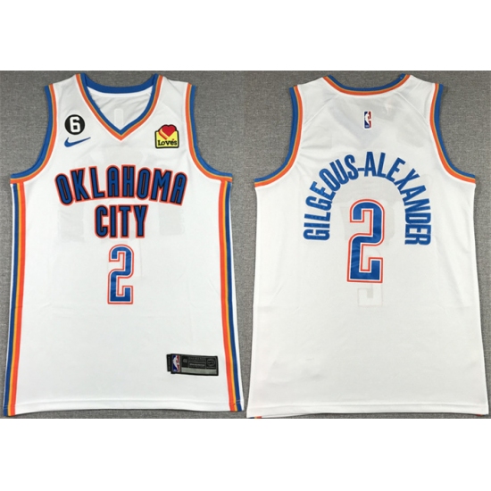 Men's Oklahoma City Thunder 2 Shai Gilgeous-Alexander White With NO.6 Stitched Basketball Jersey