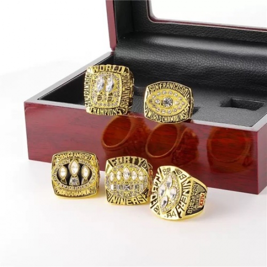 5Pcs NFL San Francisco 49ers Championship Ring Set World Cup fan memorabilia ring with wooden box - No. 11