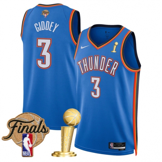 Men's Oklahoma City Thunder 3 Dillon Jones Blue 2025 Finals And Finals Champions Icon Edition Stitched Basketball Jersey