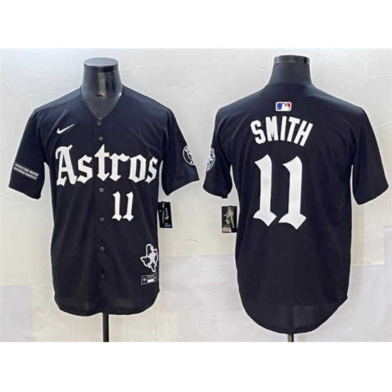 Men's Houston Astros 11 Cam Smith Black Gothic 'Houston Born Barrio Raised' Limited Stitched Baseball Jersey