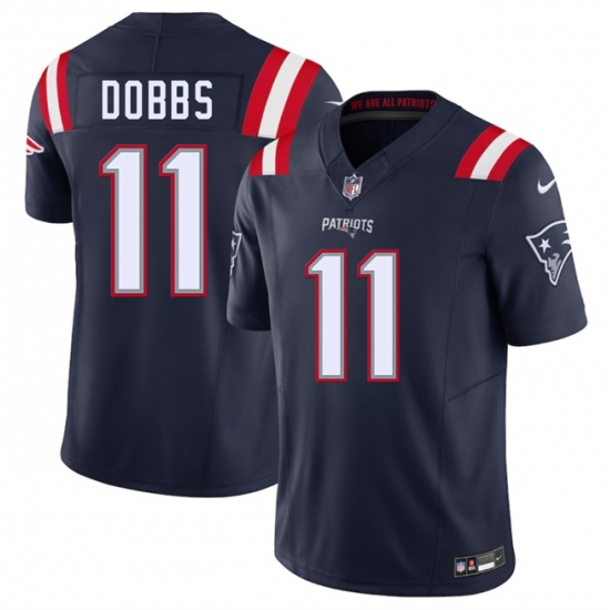 Men's New England Patriots 11 Joshua Dobbs Navy 2025 F.U.S.E. Vapor Limited Football Stitched Jersey