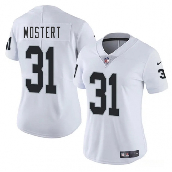 Women's Las Vegas Raiders 31 Raheem Mostert White 2025 Vapor Football Stitched Jersey(Run Small)