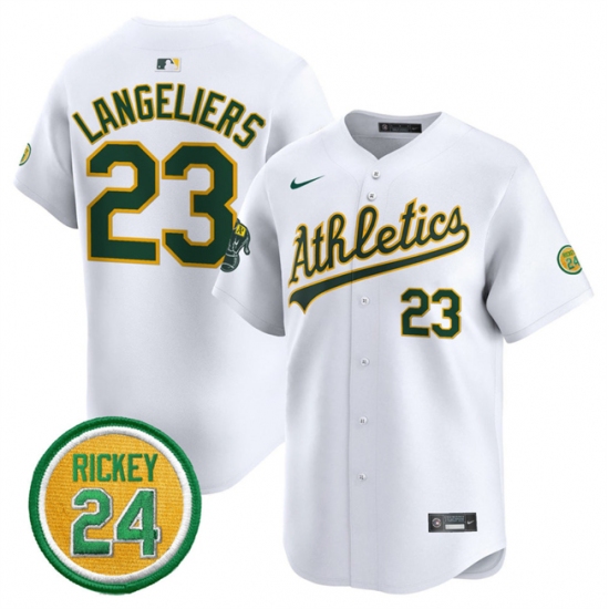 Men's Oakland Athletics 23 Shea Langeliers White 2024 Home Limited With Rickey Henderson Stitched Jersey