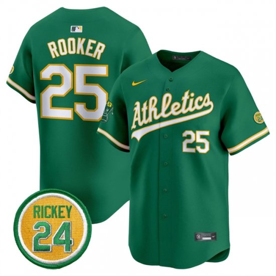 Men's Oakland Athletics 25 Brent Rooker Green 2024 Limited With Rickey Henderson Stitched Jersey