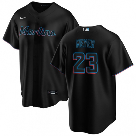 Men's Miami Marlins 23 Max Meyer Black Cool Base Stitched Baseball Jersey