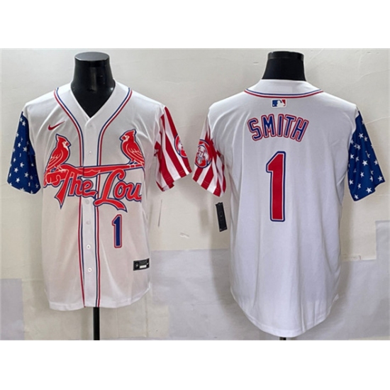 Men's St. Louis Cardinals 1 Ozzie Smith White Independence Day Vapor Premier Limited Stitched Baseball Jersey