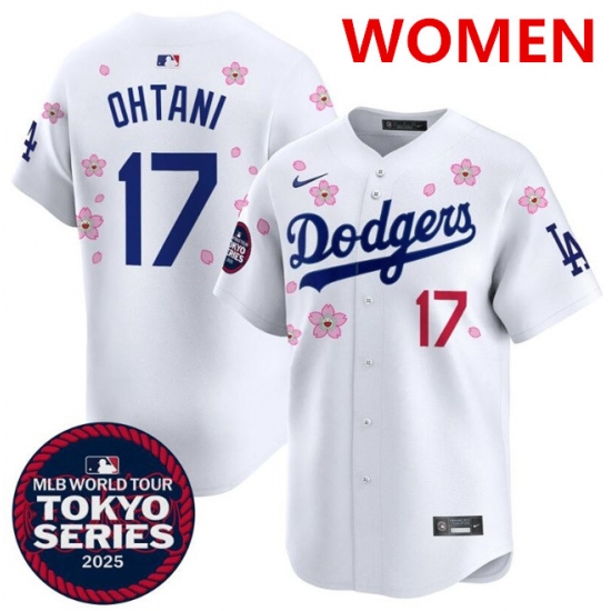 Women's Los Angeles Dodgers 17 Shohei Ohtani White 2025 Tokyo Series Limited Stitched Baseball Jersey(Run Small)
