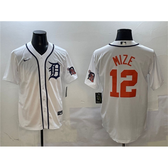 Men's Detroit Tigers 12 Casey Mize White With Cool Base Stitched Baseball Jersey