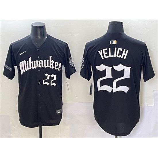 Men's Milwaukee Brewers 22 Christian Yelich Black 'Gothic 414 Shadows Edition' Vapor Premier Limited Stitched Jersey