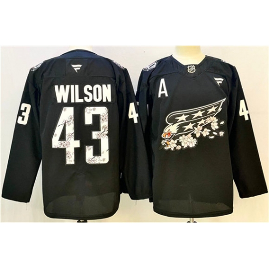 Men's Washington Capitals 43 Tom Wilson Black Cherry Blossom With A Stitched Hockey Jersey