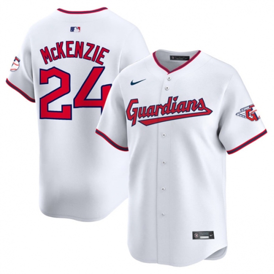 Men's Cleveland Guardians 24 Triston McKenzie White Home Limited Stitched Baseball Jersey