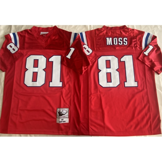 Men's New England Patriots 81 Randy Moss Red Throwback Stitched Football Jersey