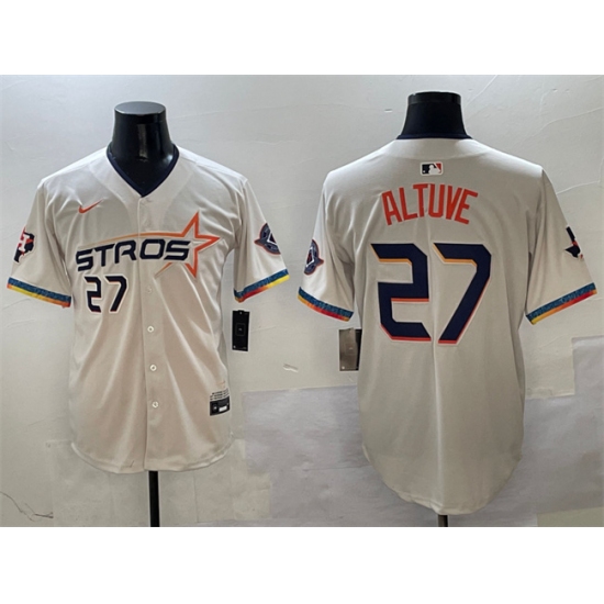 Men's Houston Astros 27 Jose Altuve Cream 2025 City Connect With Texas Limited Stitched Baseball Jersey
