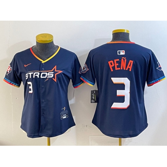 Women's Houston Astros 3 Jeremy Pena Navy 2025 City Connect With Texas Limited Stitched Baseball Jersey(Run Small)