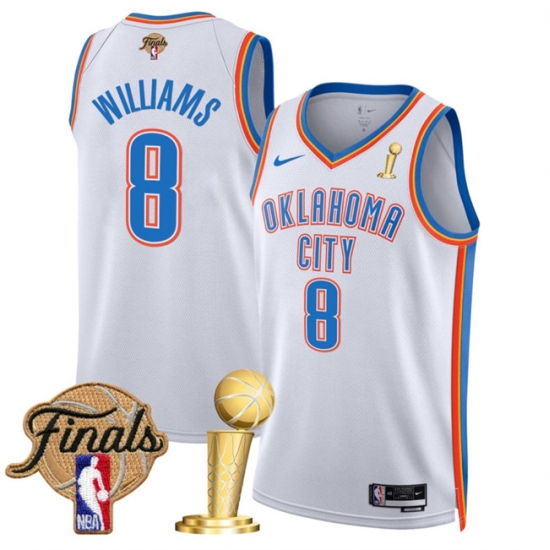 Men's Oklahoma City Thunder 8 Jalen Williams White 2025 Finals And Finals Champions Association Edition Stitched Basketball Jersey