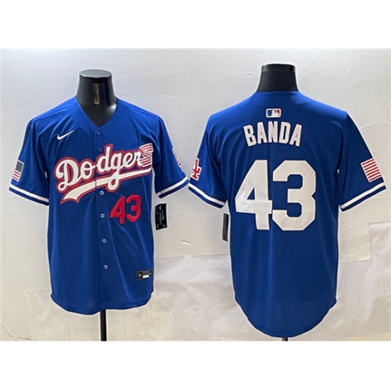 Men's Los Angeles Dodgers 43 Anthony Banda Royal With American Flag Limited Stitched Baseball Jersey