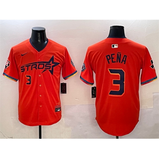 Men's Houston Astros 3 Jeremy Pena Orange 2025 City Connect With Texas Limited Stitched Baseball Jersey
