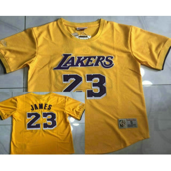 Men's Los Angeles Lakers 23 Lebron James Yellow Short Sleeved AU Throwback Jersey