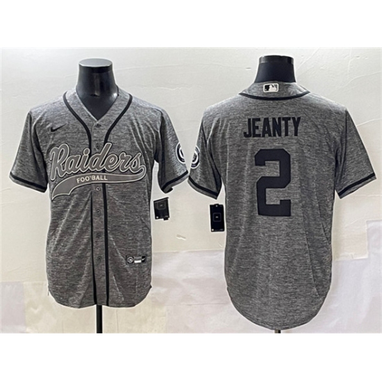 Men's Las Vegas Raiders 2 Ashton Jeanty Grey Cool Base Stitched Baseball Jersey