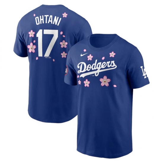 Men's Los Angeles Dodgers 17 Shohei Ohtani Royal 2025 Tokyo Series Name & Number T-Shirt