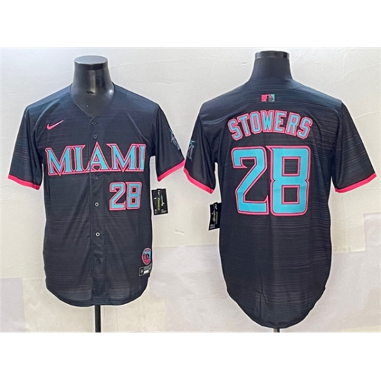 Men's Miami Marlins 28 Kyle Stowers Black 2025 City Connect Limited Stitched Baseball Jersey