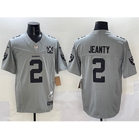 Men's Las Vegas Raiders 2 Ashton Jeanty Gray 2025 Draft F.U.S.E. With Nevada Silver Stat And 65th Anniversary Football Stitched Jersey