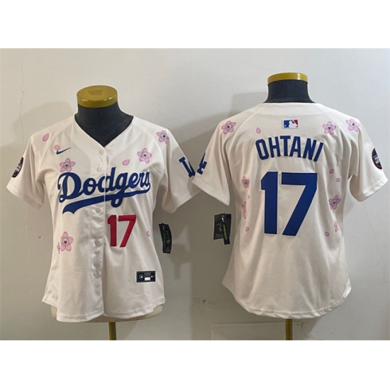 Women's Los Angeles Dodgers 17 Shohei Ohtani Cream 2025 Tokyo Series Limited Stitched Baseball Jersey(Run Small)
