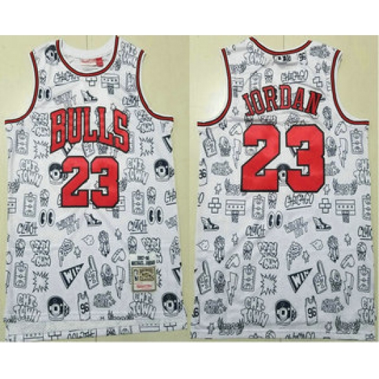 Men's Chicago Bulls 23 Michael Jordan 1997-98 White Hardwood Swingman Throwback Jersey