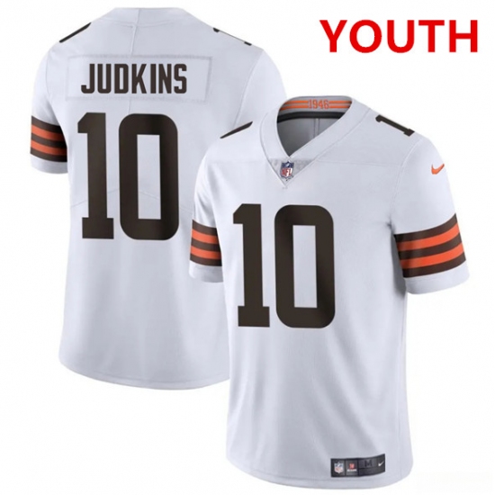 Youth Cleveland Browns 10 Quinshon Judkins White 2025 Vapor Limited Football Stitched Jersey