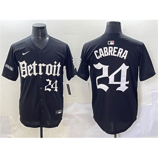 Men's Detroit Tigers 24 Miguel Cabrera Black 'Motor Gothic Edition' Vapor Premier Limited Stitched Baseball Jersey