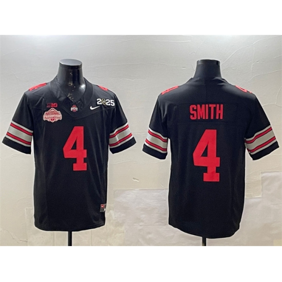 Men's Ohio State Buckeyes 4 Jeremiah Smith Black 2025 CFP Final With National Champions F.U.S.E. Vapor Limited Stitched Football Jersey