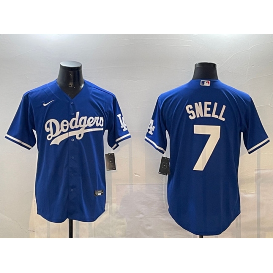 Men's Los Angeles Dodgers 7 Blake Snell Royal Cool Base Stitched Baseball Jersey