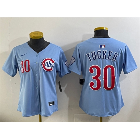 Women's Chicago Cubs 30 Kyle Tucker Blue 2024 25 2nd Alternatemited Stitched Baseball Jersey(Run Small)