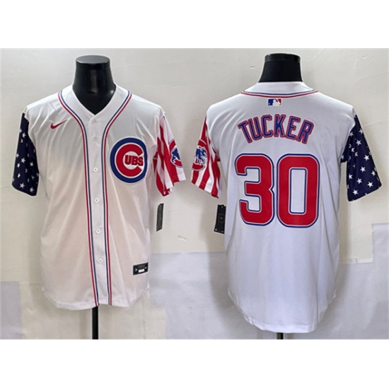 Men's Chicago Cubs 30 Kyle Tucker White 2025 Independence Day Vapor Premier Limited Stitched Baseball Jersey