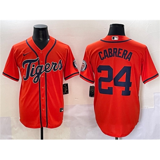 Men's Detroit Tigers 24 Miguel Cabrera Orange With Cool Base Stitched Baseball Jersey