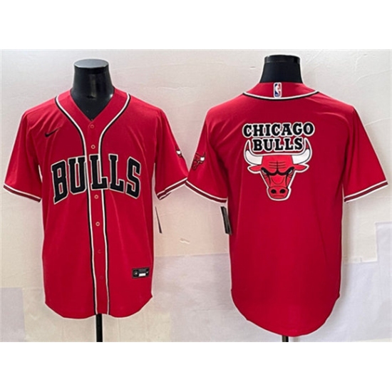 Men's Chicago Bulls Team Big Logo Red Cool Base Stitched Baseball Jersey
