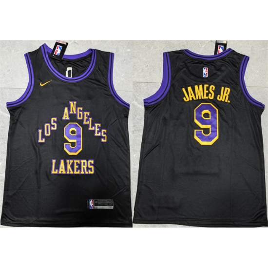 Men's Los Angeles Lakers 9 Bronny James Jr. Black 2024 Draft Stitched Basketball Jersey