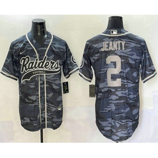 Men's Las Vegas Raiders 2 Ashton Jeanty Grey Camo With Cool Base Stitched Baseball Jersey