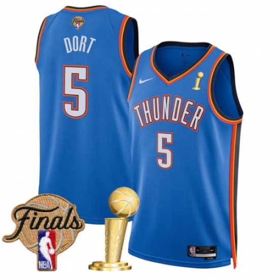 Men's Oklahoma City Thunder 5 Luguentz Dort Blue 2025 Finals And Finals Champions Icon Edition Stitched Basketball Jersey