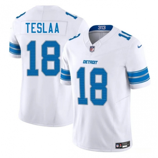 Men's Detroit Lions 18 Isaac TeSlaa White 2025 Draft F.U.S.E. Vapor Limited Football Stitched Jersey