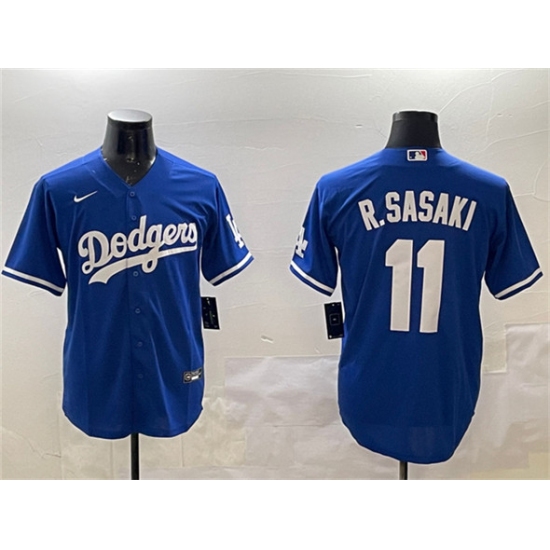Men's Los Angeles Dodgers 11 Roki Sasaki Royal Cool Base Stitched Baseball Jersey
