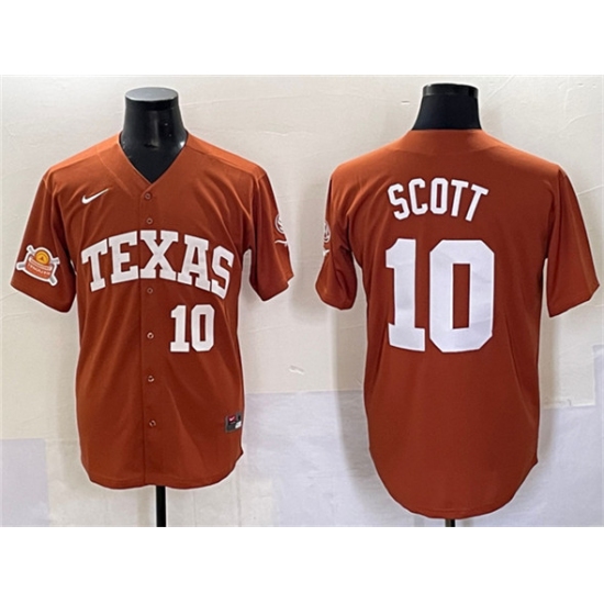 Men's Texas Longhorns 10 Mia Scott Orange 2025 Softball National Champions & SEC Patch Stitched Jersey