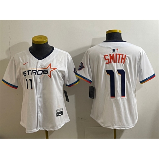 Women's Houston Astros 11 Cam Smith White 2025 City Connect Limited Stitched Baseball Jersey(Run Small)