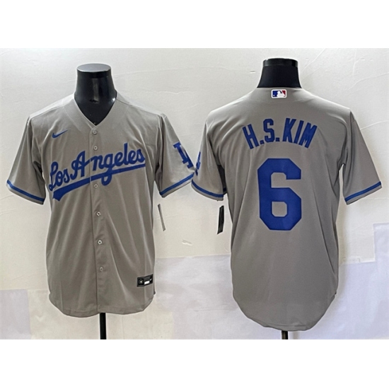Men's Los Angeles Dodgers 6 H.S.Kim Gray Cool Base Stitched Baseball Jersey