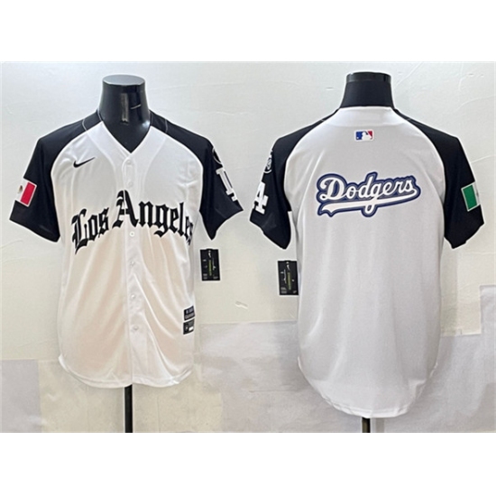 Men's Los Angeles Dodgers Team Big Logo White Black Mexico 2025 LA Gothic Style With Fernando Vapor Premier Limited Stitched Baseball Jersey